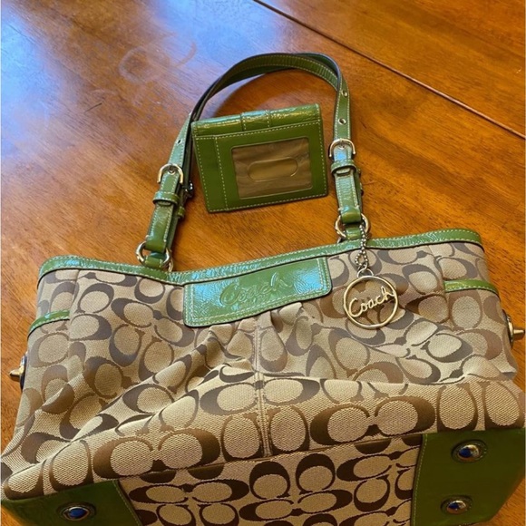 Coach Handbags - Tan with Green Leather Coach Handbag | Color: Green/Tan | Size: Medium NWOT